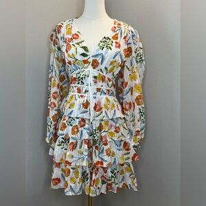 Jessie Zhao FlowerLand Floral Lace Up Mini Dress NWT US 8 Side Zip V-neck
